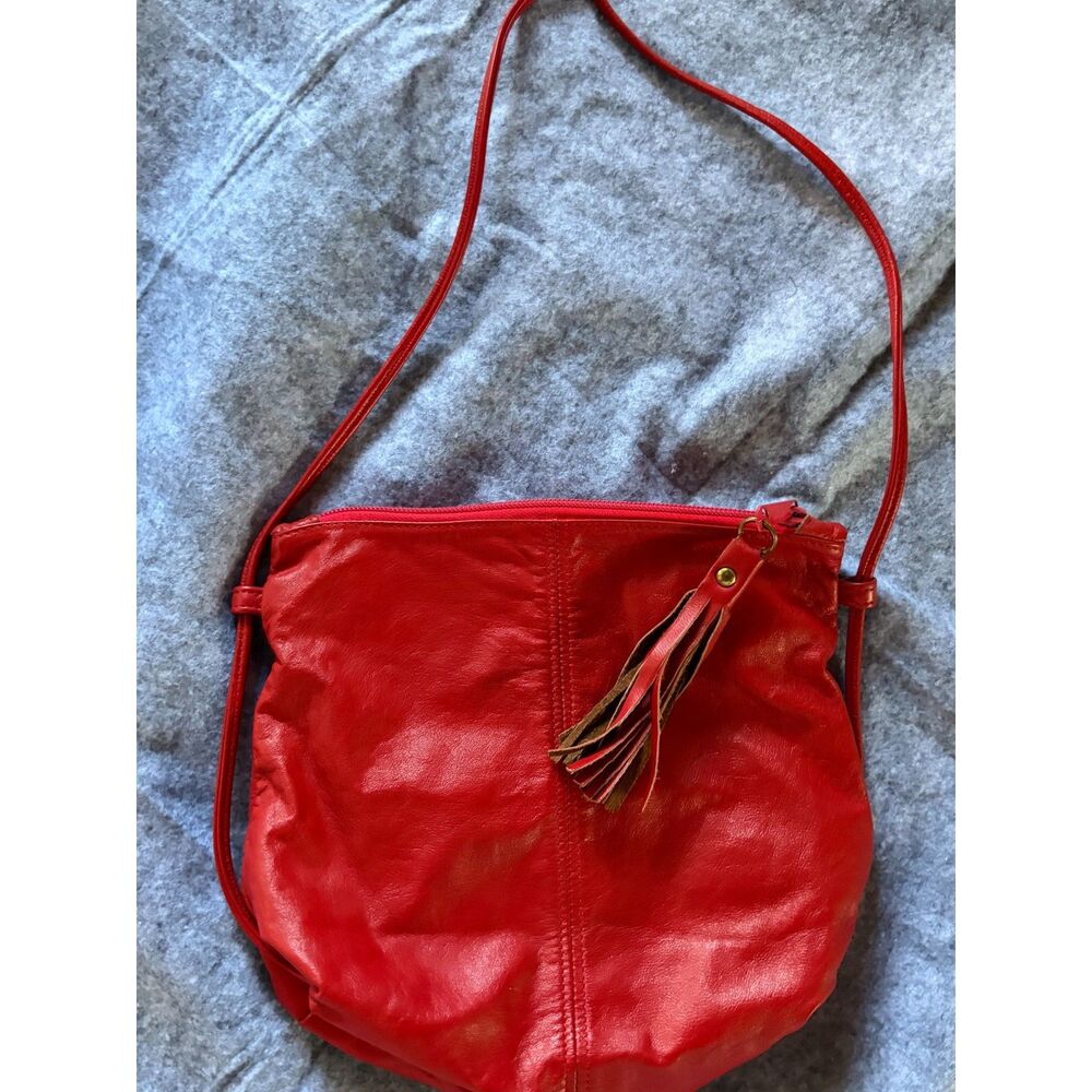 Red Leather Slouchy Soft BOHO Red Unstructured Hippie Rustic Earthy Bag Purse